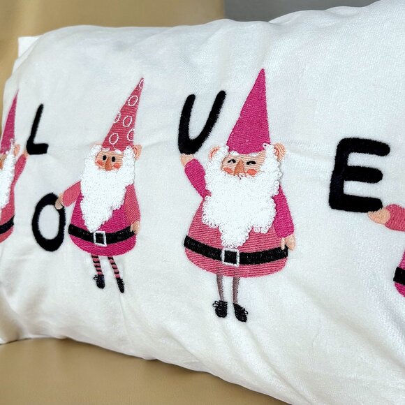 12x20 Embroidered Valentine's Gnome Pink Black LOVE Velvet Throw Pillow Cover - Picture 1 of 9